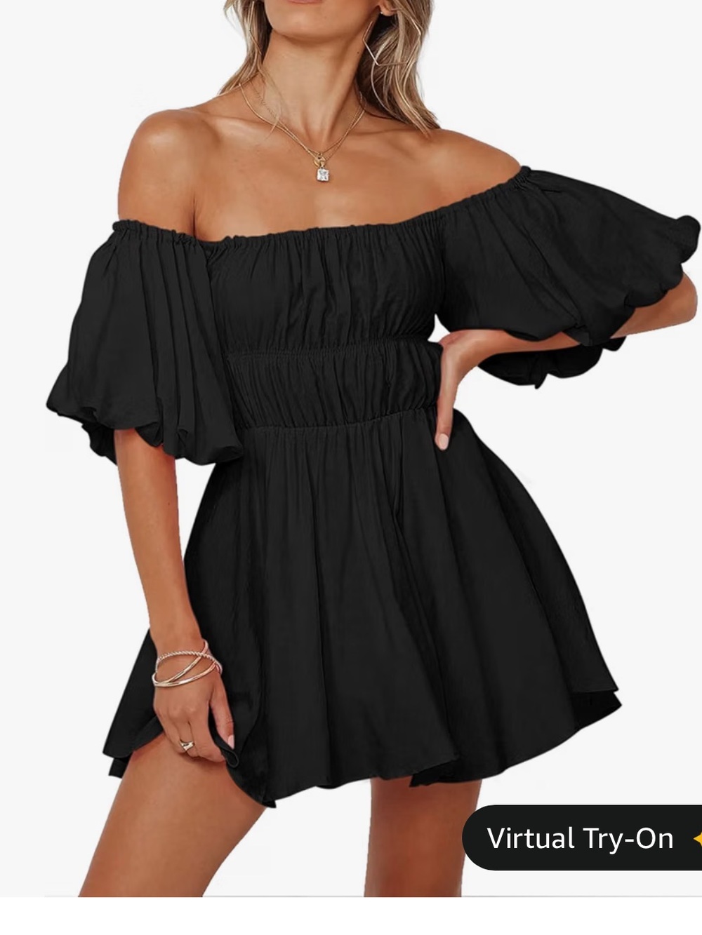 Amazon Black Off-Shoulder Smocked Mini Dress